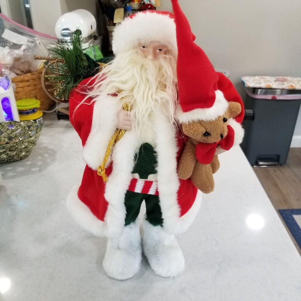 Santa Claus Christmas Figurine 18" Teddy Bear Poly Fiber Holiday Decor
